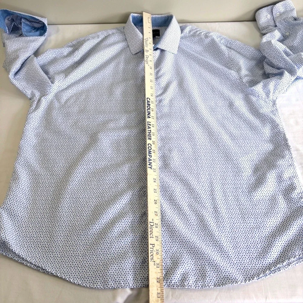Calabrum London Mens XXL Modern Fit Dress Shirt Blue‎ White Micro Print Business